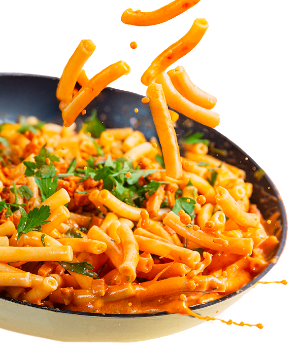 Plat de pâtes Quitoque servi dans une poêle