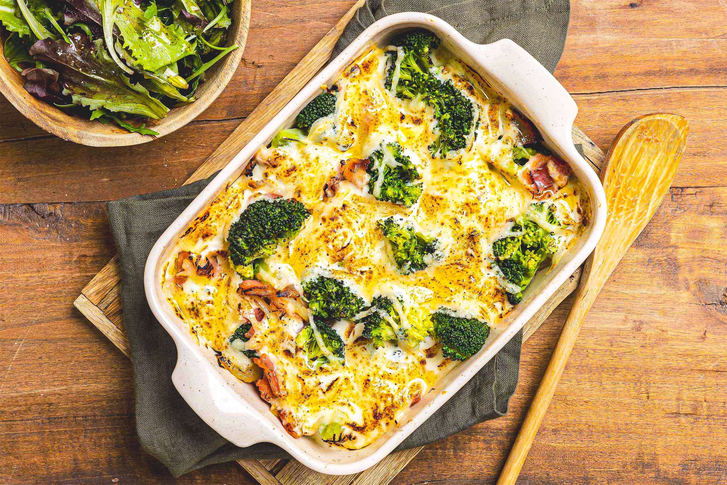 Gratin de brocoli et poitrine fumee a l emmental