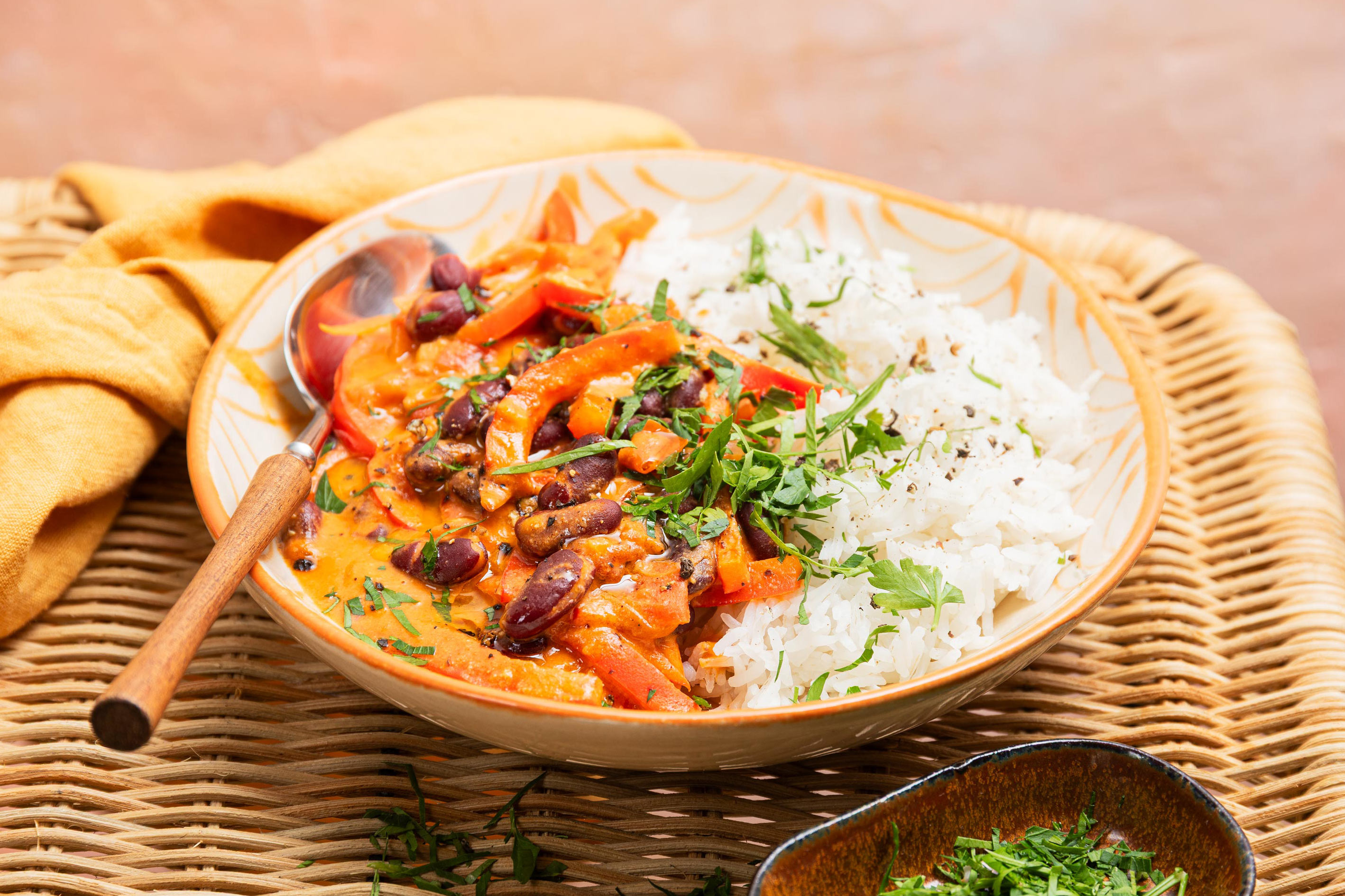 Mafé de poivron et haricots rouge aux cacahuètes et gingembre