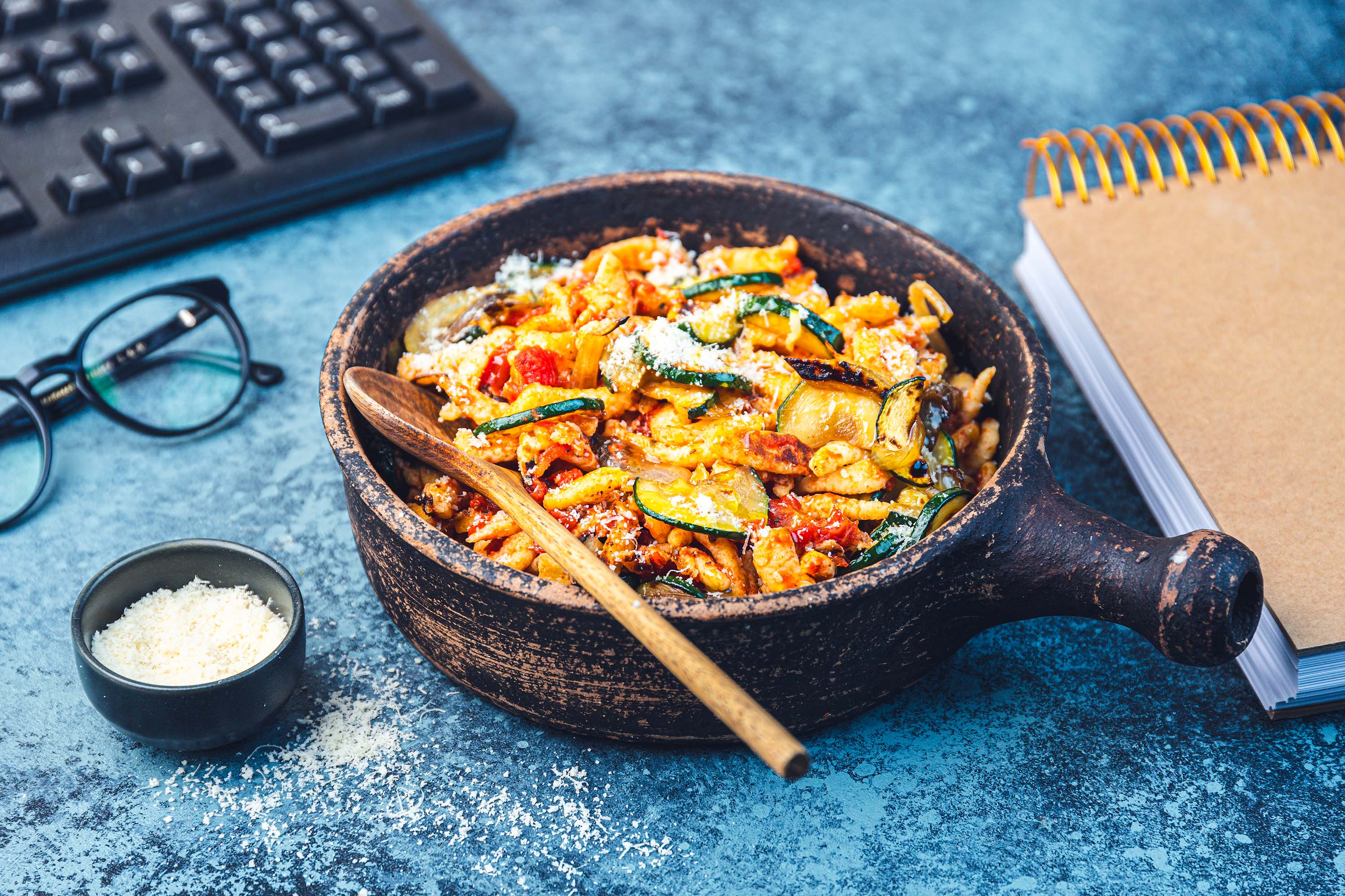 Poêlée de spätzle à la courgette et parmesan