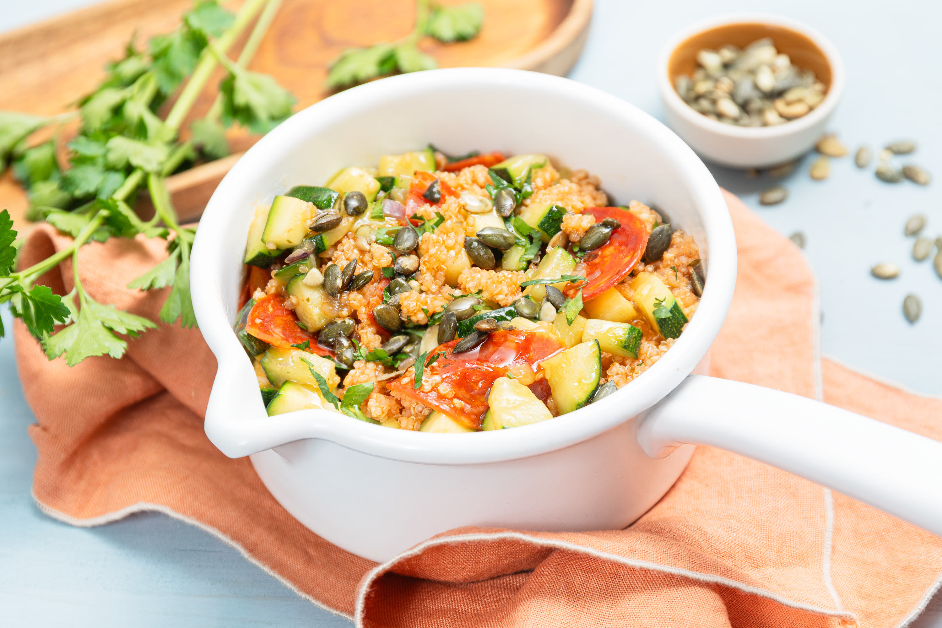 Quinoa tomaté au chorizo et à la courgette