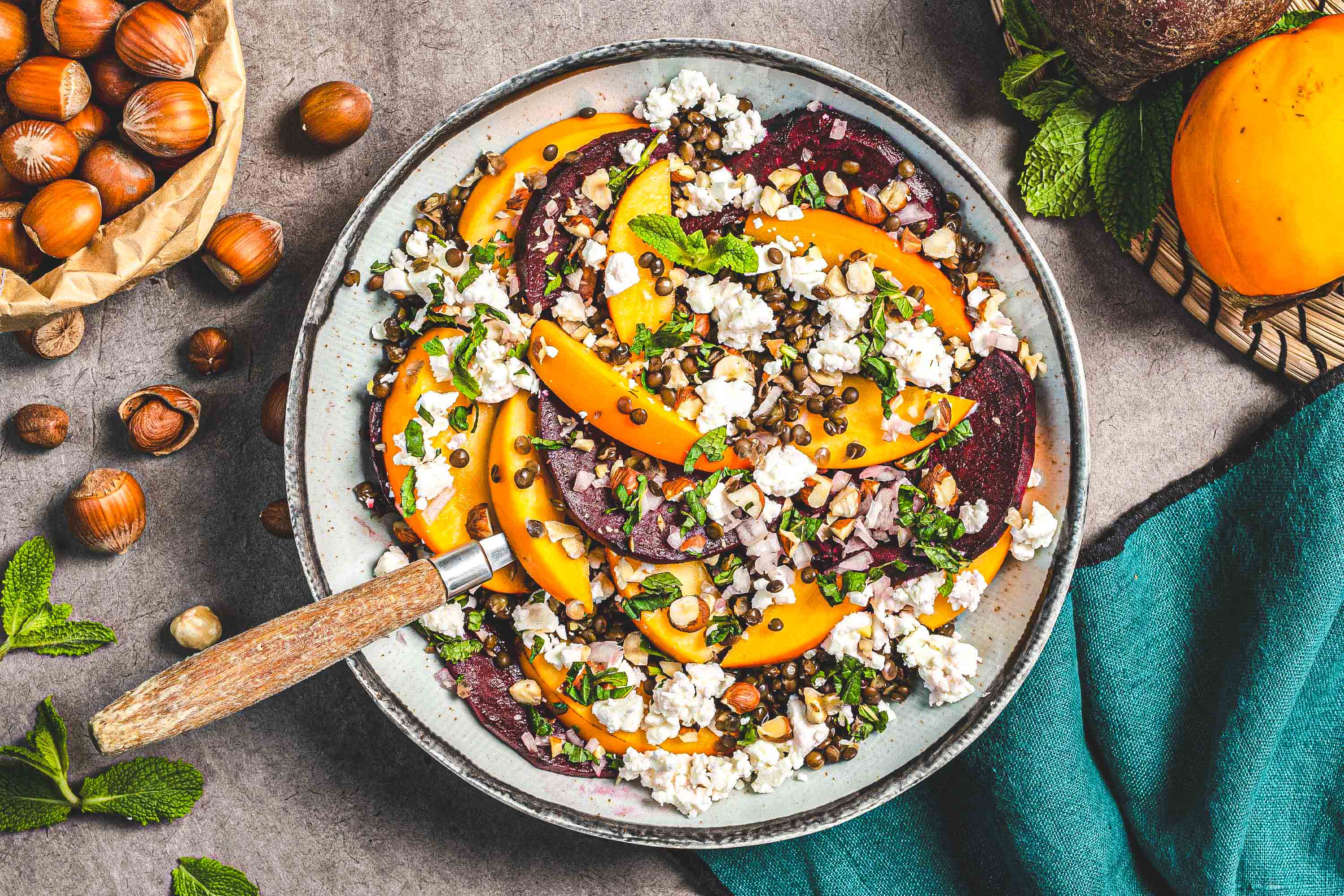 Salade d automne au kaki betterave et feta