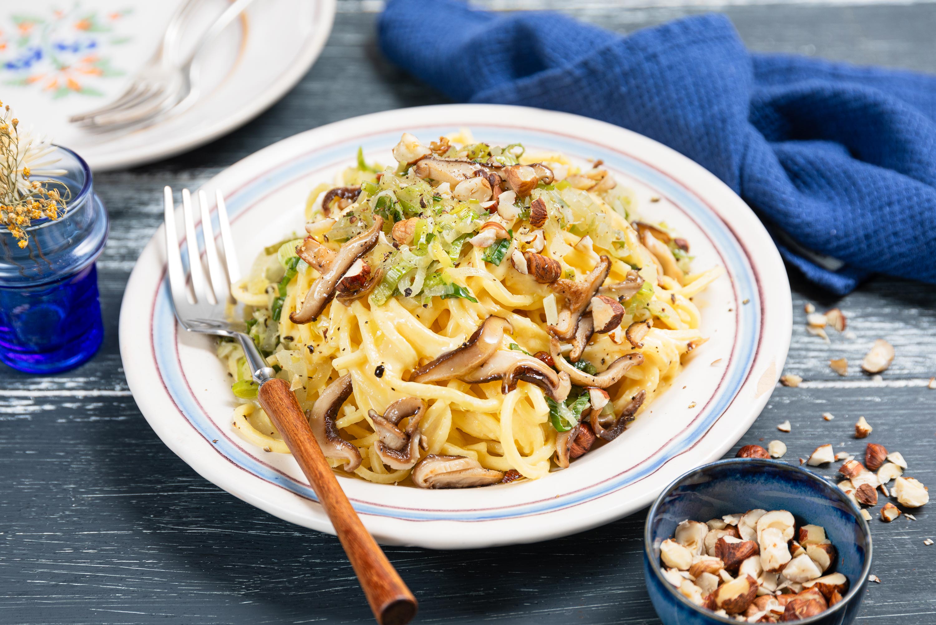Spaghettis au citron et parmesan shiitakes et sel fumé viking